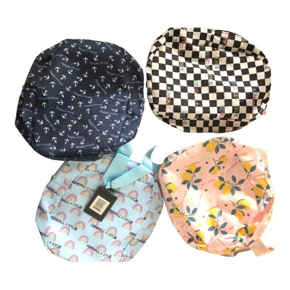 2 Kendall & Kylie mini nylon backpacks- nautical lemon rainbow checkered‎ print